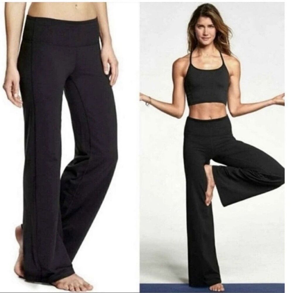 Athleta Wide Leg Flare Pants Women’s Small Black Midrise Y2K Athleisure Yoga Gym